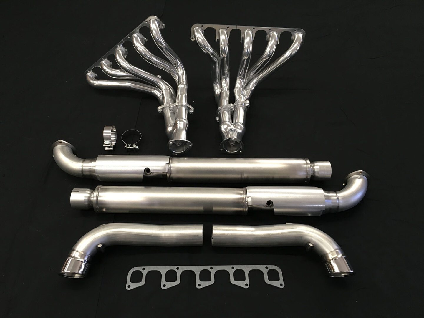 A set of exhaust pipes and headers are shown.