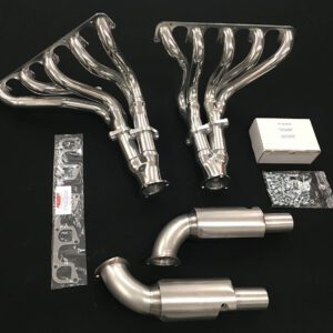 A set of exhaust pipes and accessories for a car.