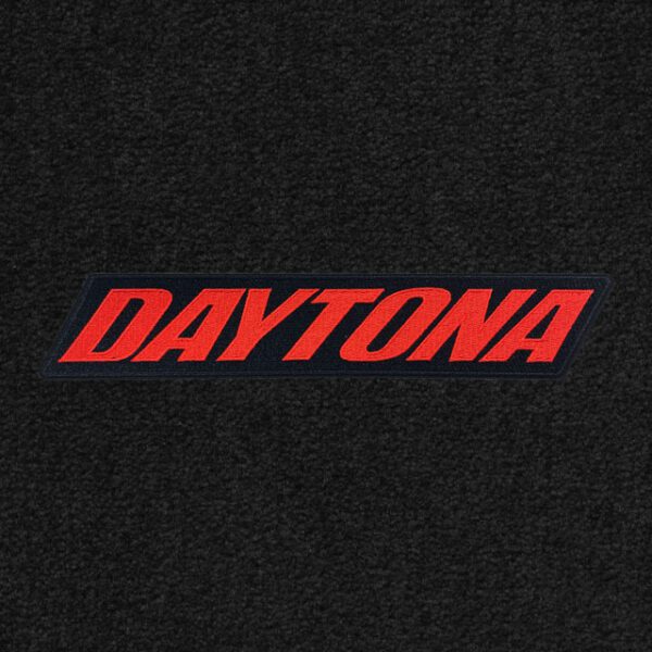 A black and red daytona logo on top of a black background.