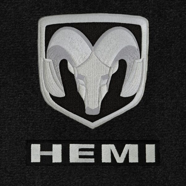 A black and white logo of a ram on the side of a car.