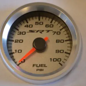 A fuel pressure gauge is shown with the needle pointing to 1 0 0 psi.