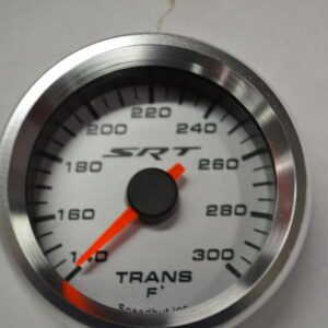 A white and silver gauge with red needle.