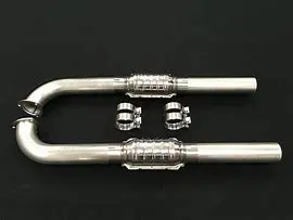 A pair of pipes with two different types of clamps.