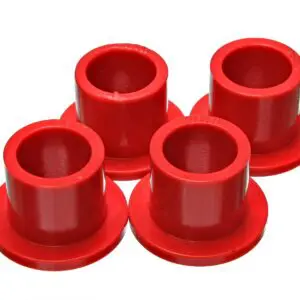 A group of four red plastic cups sitting on top of each other.
