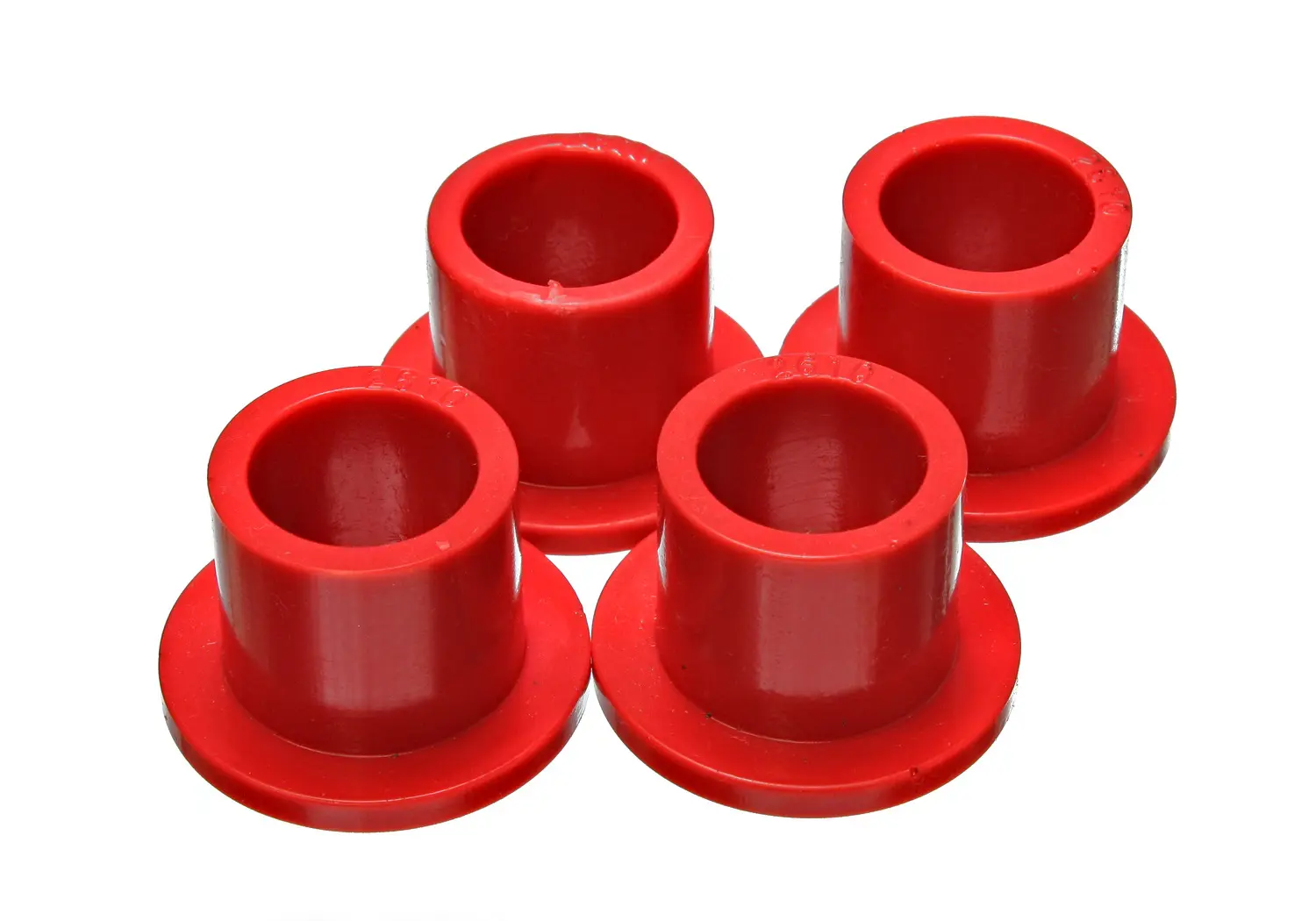 A group of four red plastic cups sitting on top of each other.