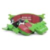 A group of green brake pads on top of each other.