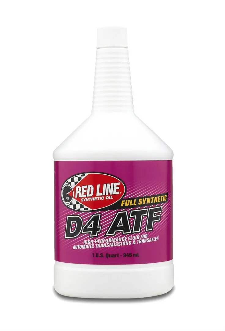 A bottle of red line d 4 atf