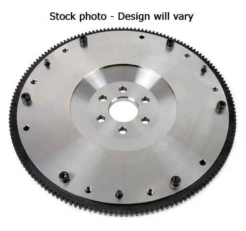 A picture of the front view of a steel flywheel.
