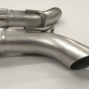 A close up of the side pipes on a motorcycle