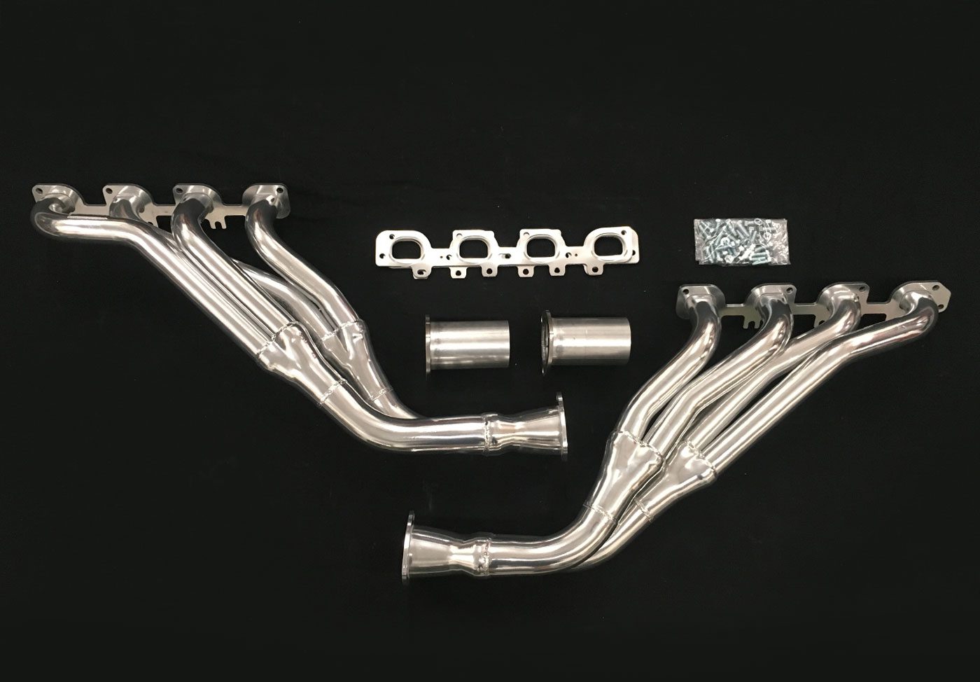 A set of long tube headers and exhaust manifolds.