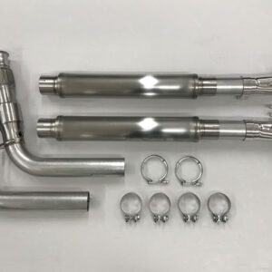 A pair of exhaust pipes and other parts.