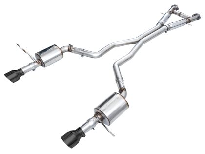 A rear view of the exhaust system on a car.